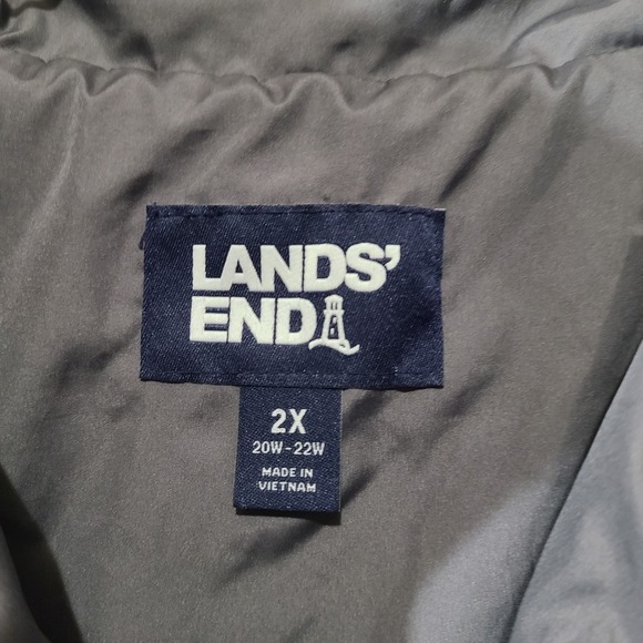 Lands End Quilted Full Zip Puffer Jacket Aspen Management Logo Gray Women 2X - Picture 5 of 8
